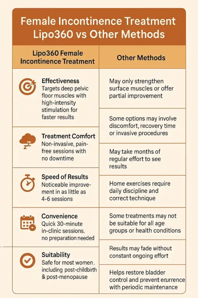 Comprehensive Guide To Female Incontinence Treatment Options 1 Table showing benefits of incontinence treatment Camberley