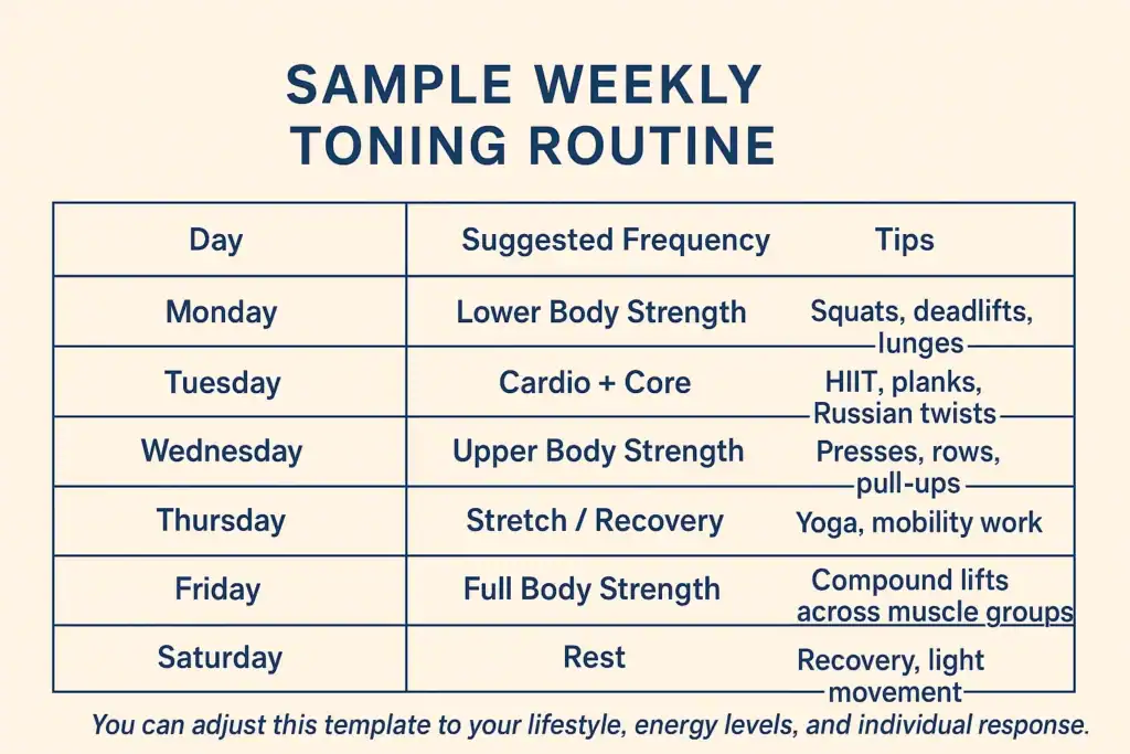 Achieving the Perfect Tone: How Often Should You Exercise for Results? 4 Weekly exercise Camberley plan graphic