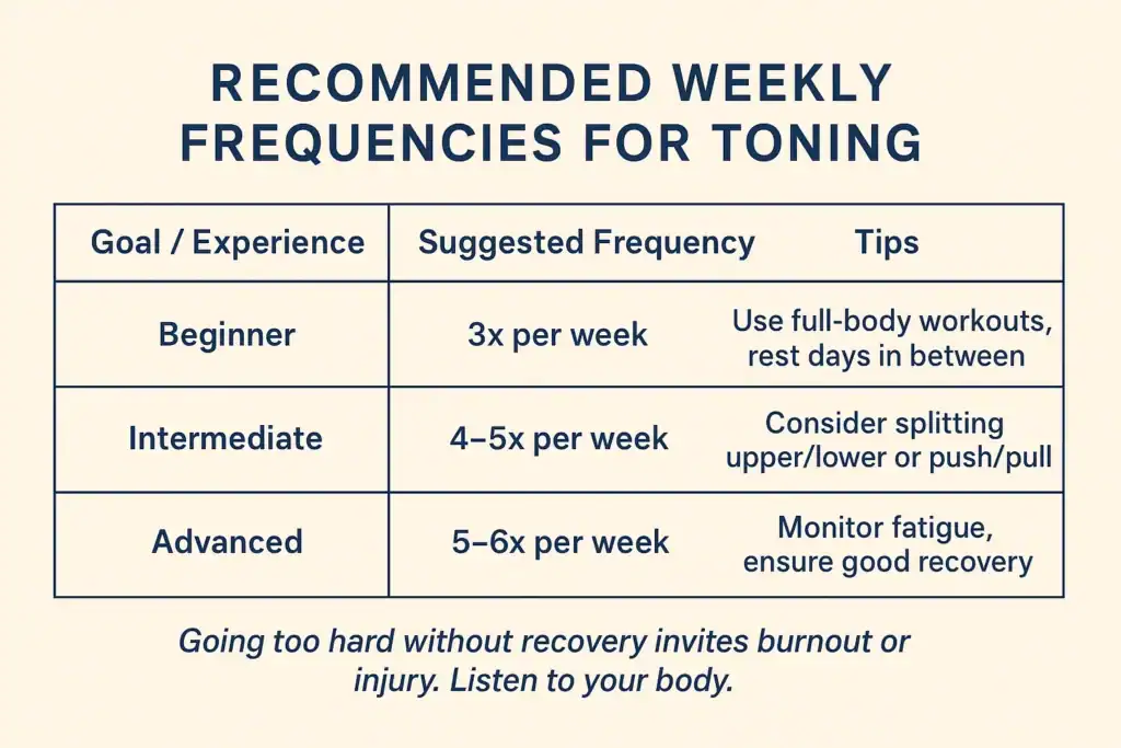 Achieving the Perfect Tone: How Often Should You Exercise for Results? 2 Graphic to show how often you should do exercise to help with toning Camberley